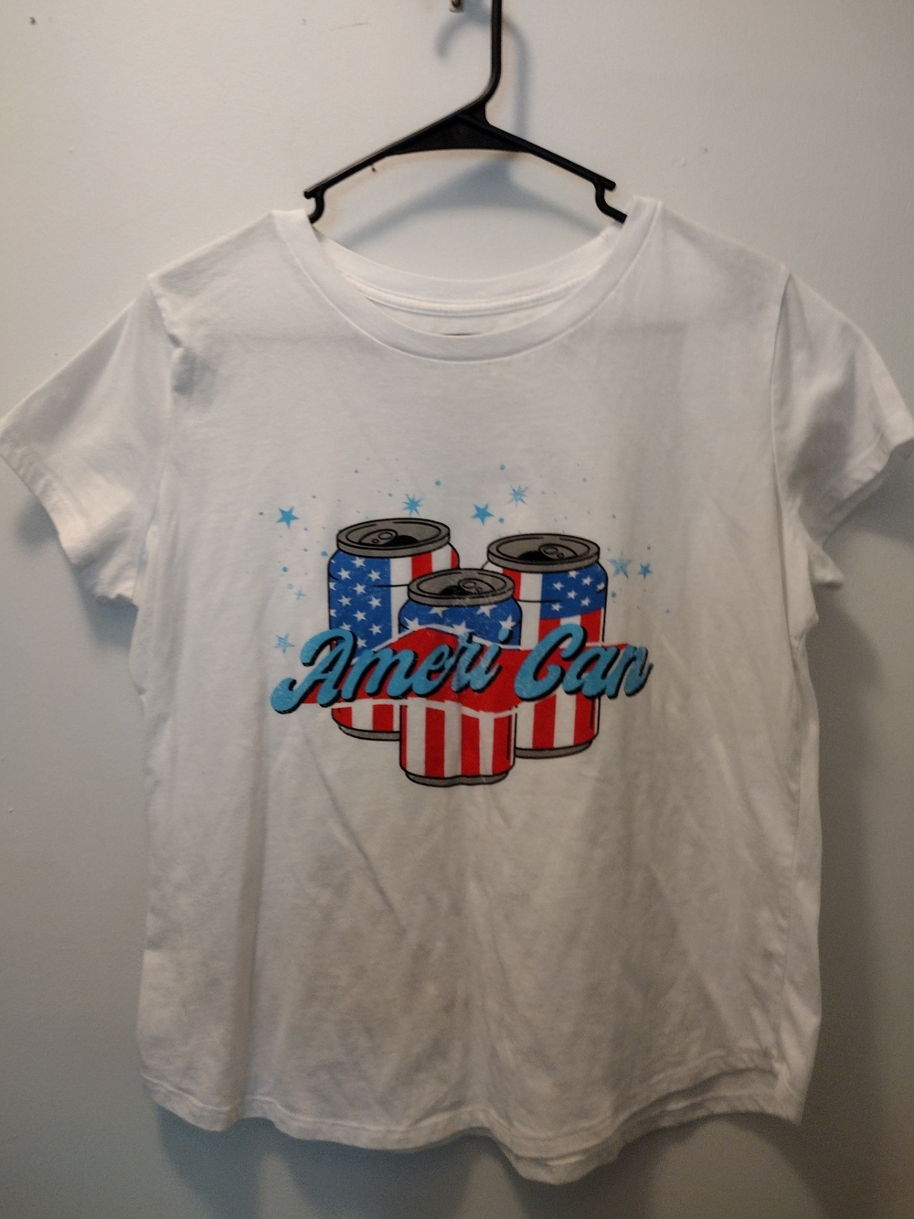 Adiva White Short Sleeve Tee with Patriotic Can Graphic